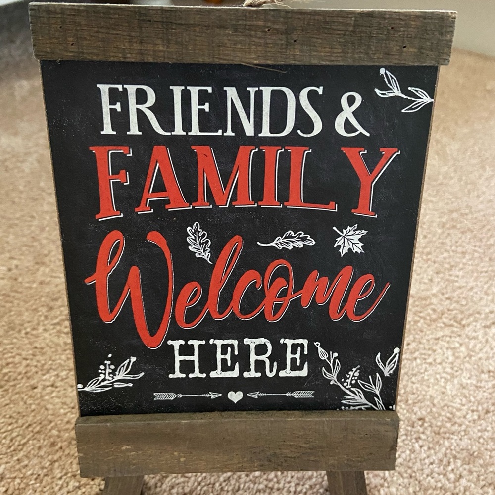 Friends & Family Welcome Here Wooden Easel Decor Sign